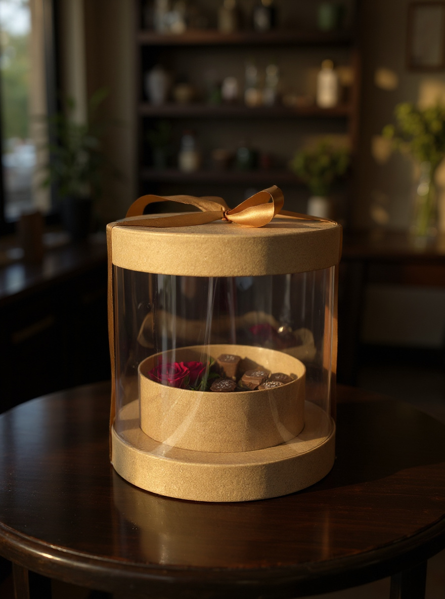 STAR Sunrise Round Gift Box – Brown Kraft – Ø19.5 × 20 cm