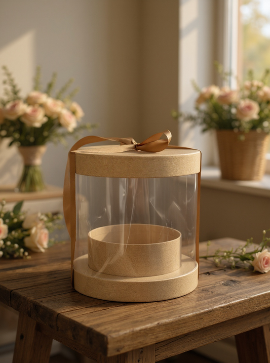 STAR Sunrise Yuvarlak Hediye Kutusu – Kahverengi Kraft – Çap 19,5 × 20 cm