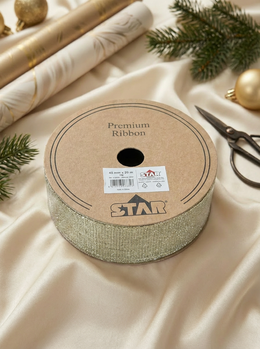 STAR Trilly Yellow Glitter Decorative Ribbon – 40 mm x 20 m | Gift Wrapping & Holiday Décor