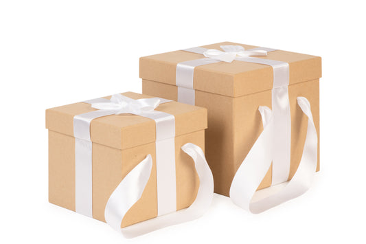 STAR Kraft Hediye Kutusu Seti – 2’li Street Boxes | Elde Tutmalı Beyaz Saten Kurdeleli | 22x22x20 cm & 18x18x15 cm
