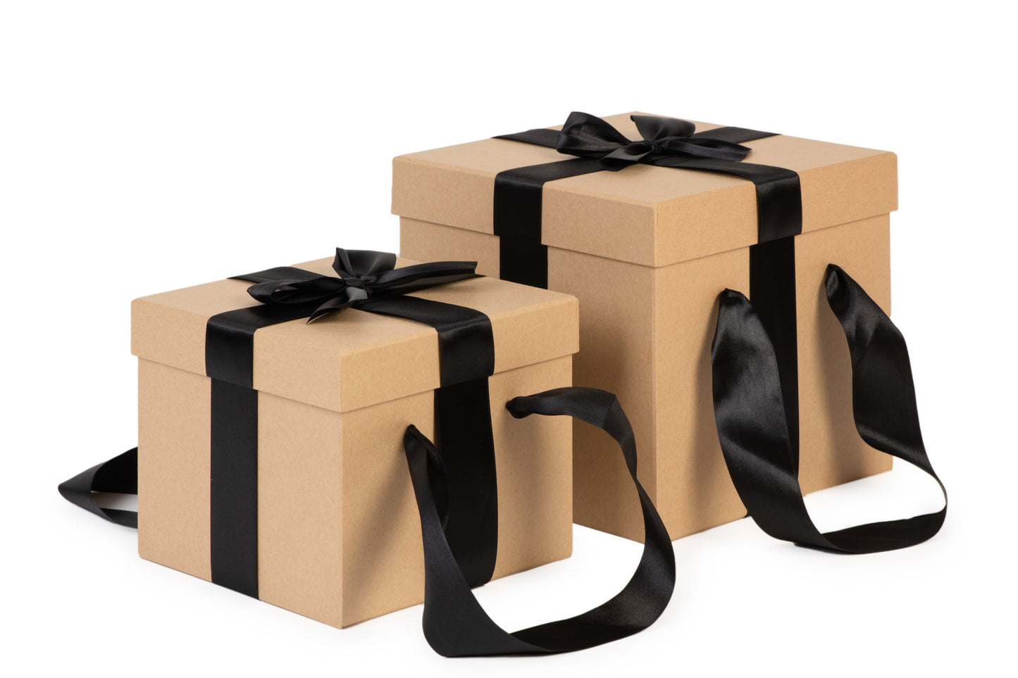 STAR Kraft Hediye Kutusu Seti – 2’li Street Boxes | Elde Tutmalı Siyah Saten Kurdeleli | 22x22x20 cm & 18x18x15 cm