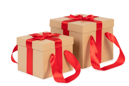 STAR Kraft Hediye Kutusu Seti – 2’li Street Boxes | Elde Tutmalı Kırmızı Saten Kurdeleli | 22x22x20 cm & 18x18x15 cm