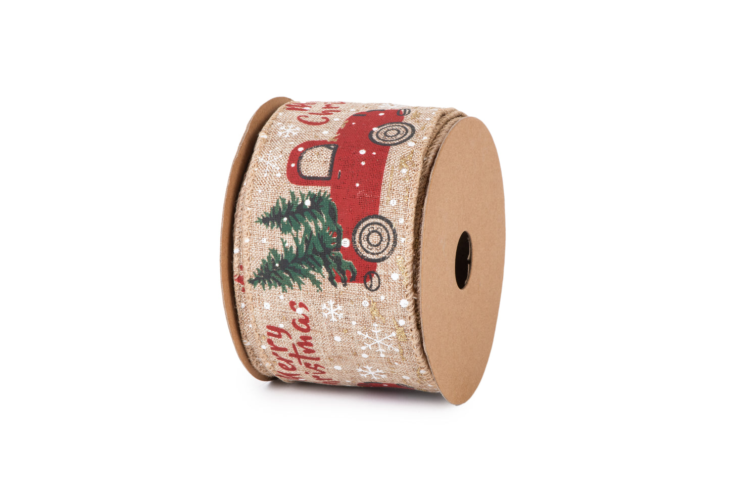 STAR XMAS Truck Burlap Ribbon – 63 mm x 10 m | Holiday Gift Wrapping Ribbon