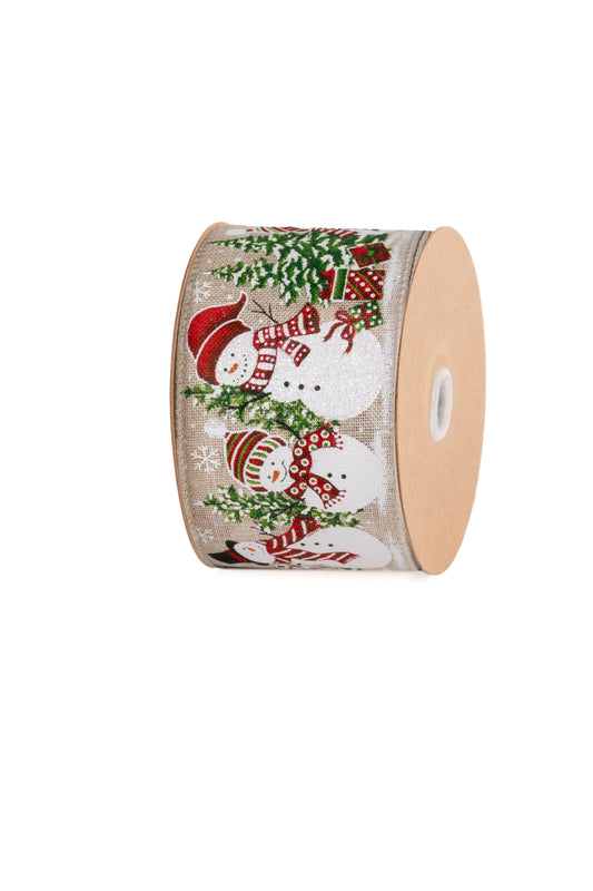 STAR Snowman Christmas Burlap Ribbon – 64 mm x 10 m | Holiday Gift Wrapping Ribbon