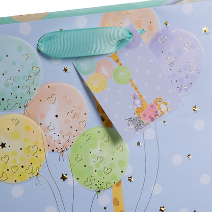 Karton Hediye Çantası – Balloon Party | 27x27x13 cm | Gold Yaldızlı Lüks Tasarım