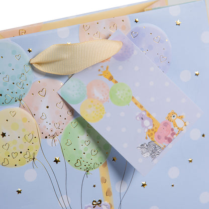 Karton Hediye Çantası – Balloon Party | 18x8x18 cm | Gold Yaldızlı Lüks Tasarım