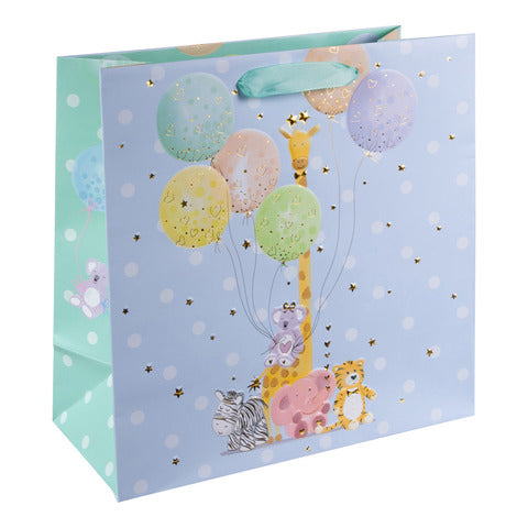 Karton Hediye Çantası – Balloon Party | 27x27x13 cm | Gold Yaldızlı Lüks Tasarım