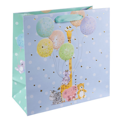 Karton Hediye Çantası – Balloon Party | 27x27x13 cm | Gold Yaldızlı Lüks Tasarım
