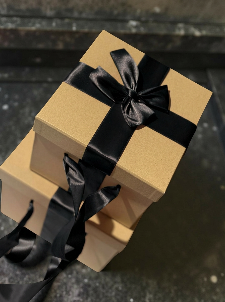 STAR Kraft Hediye Kutusu Seti – 2’li Street Boxes | Elde Tutmalı Siyah Saten Kurdeleli | 22x22x20 cm & 18x18x15 cm