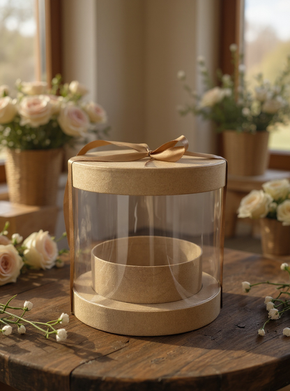 STAR Sunrise Round Gift Box – Brown Kraft – Ø19.5 × 20 cm