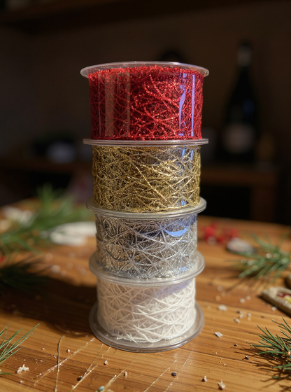 STAR Deco Spider Glitter Mesh Ribbon – 50mm x 10yd – Sparkle Decorative Net Ribbon