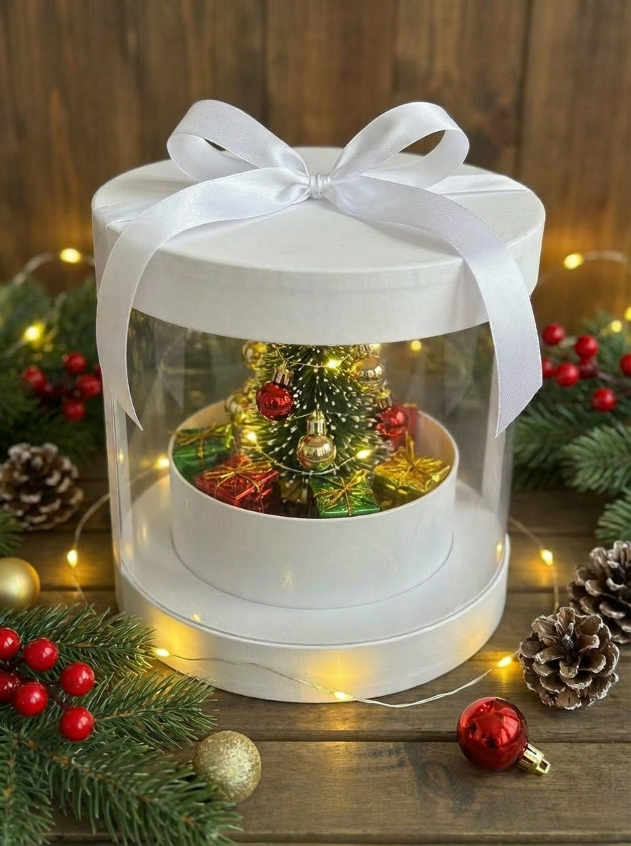 STAR Sunrise Yuvarlak Hediye Kutusu – Beyaz Kraft – Çap 19,5 × 20 cm