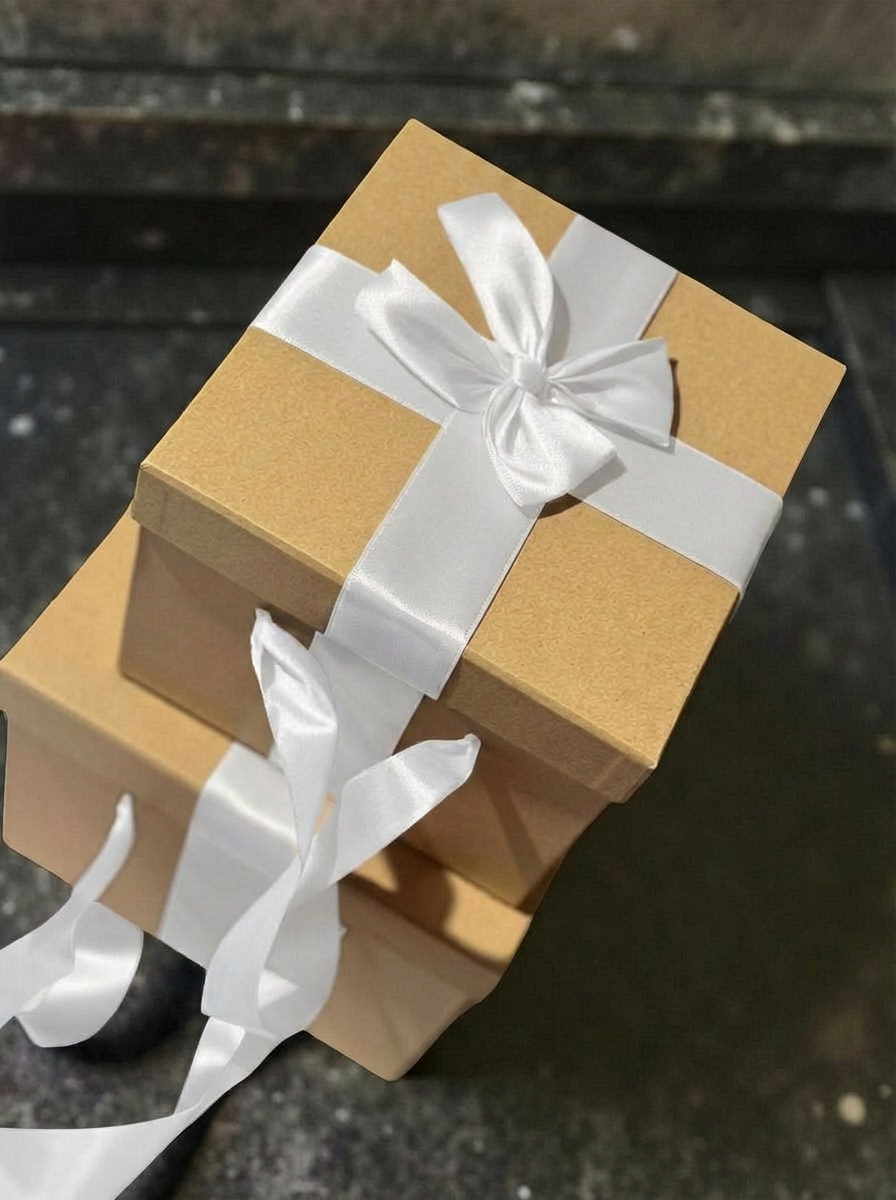 STAR Kraft Hediye Kutusu Seti – 2’li Street Boxes | Elde Tutmalı Beyaz Saten Kurdeleli | 22x22x20 cm & 18x18x15 cm