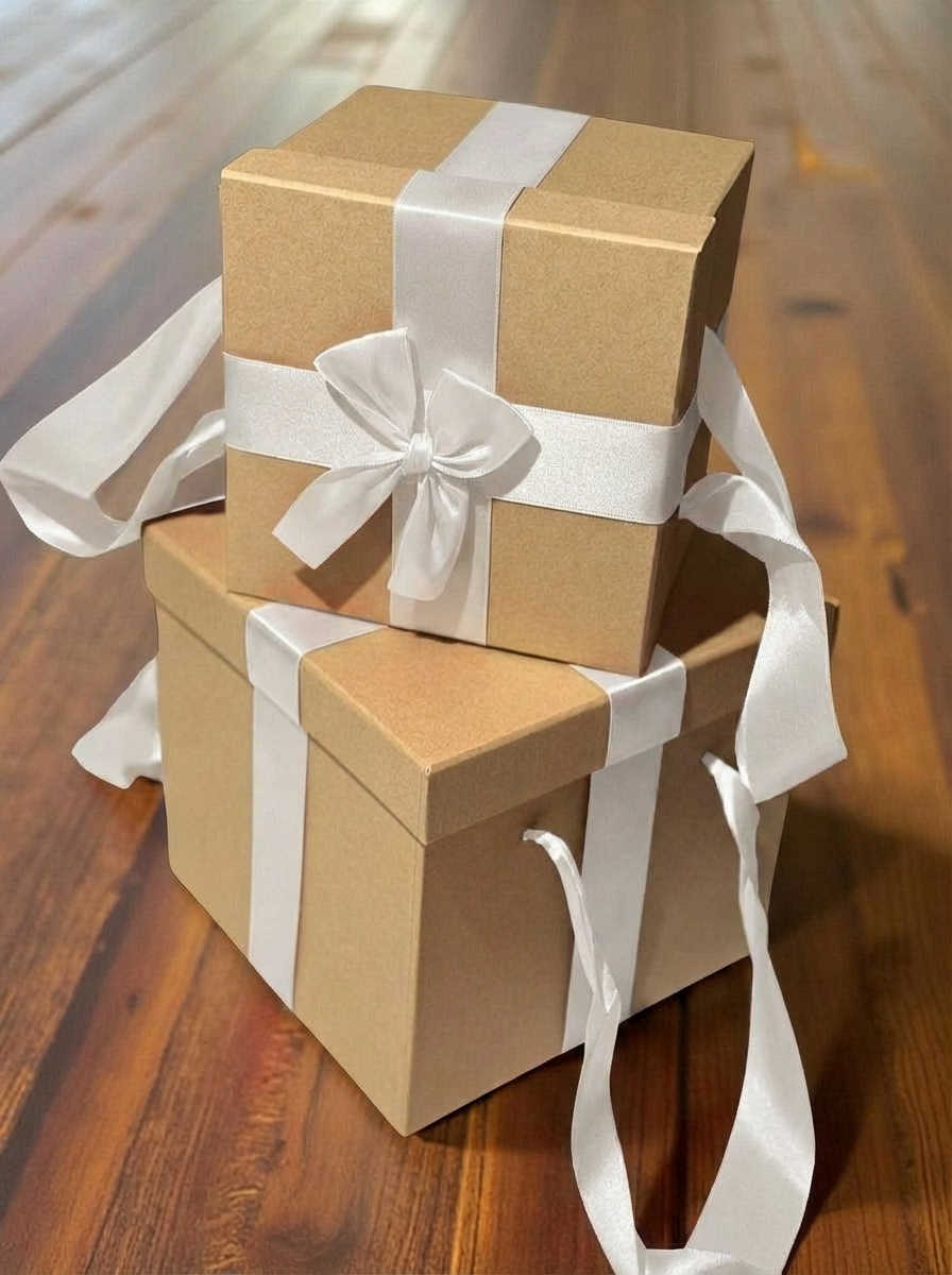 STAR Kraft Hediye Kutusu Seti – 2’li Street Boxes | Elde Tutmalı Beyaz Saten Kurdeleli | 22x22x20 cm & 18x18x15 cm