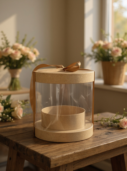 STAR Sunrise Round Gift Box – Brown Kraft – Ø19.5 × 20 cm