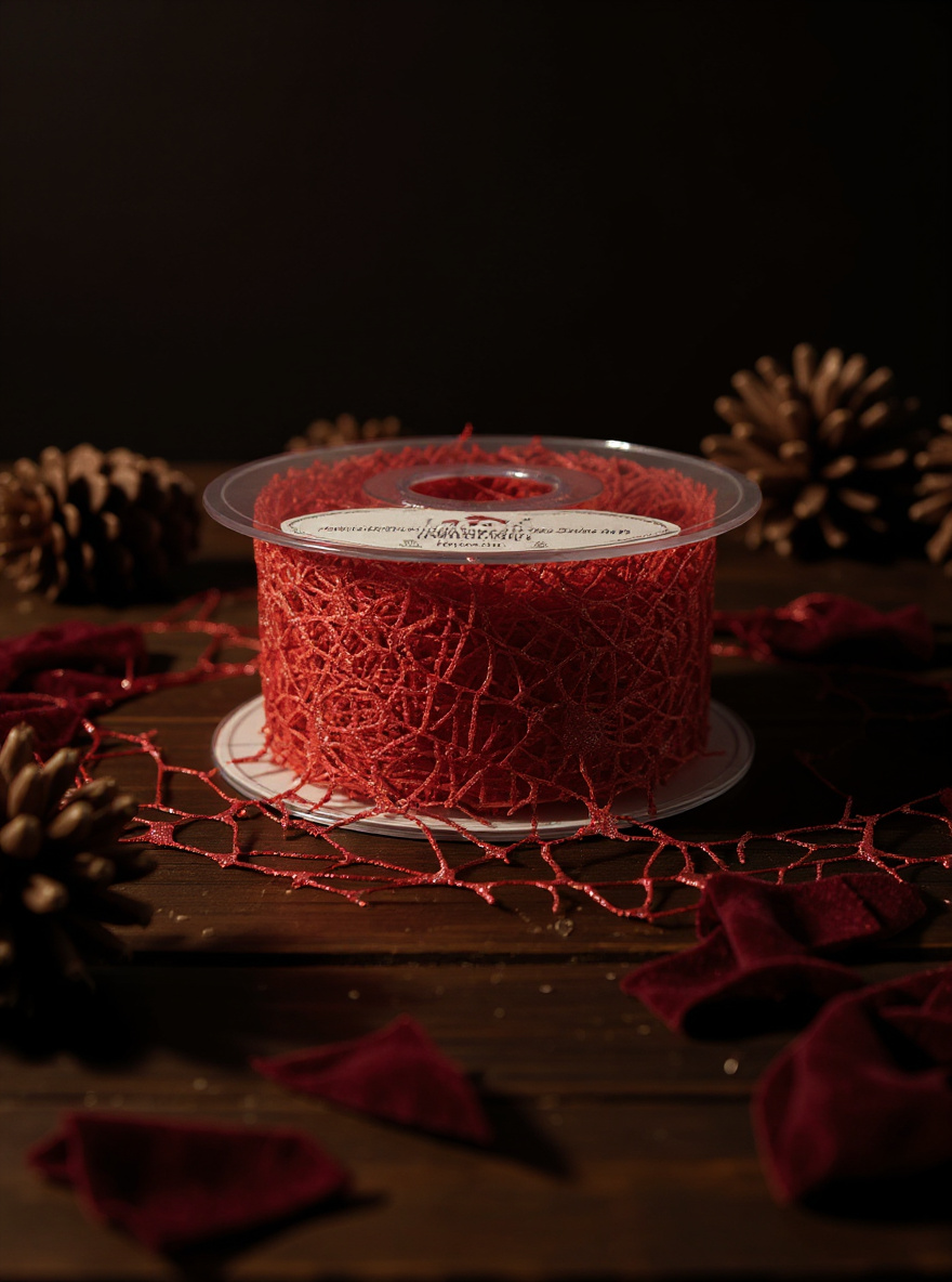 STAR Deco Spider Glitter Mesh Ribbon – 50mm x 10yd – Sparkle Decorative Net Ribbon