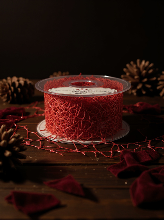 STAR Deco Spider Glitter Mesh Ribbon – 50mm x 10yd – Sparkle Decorative Net Ribbon