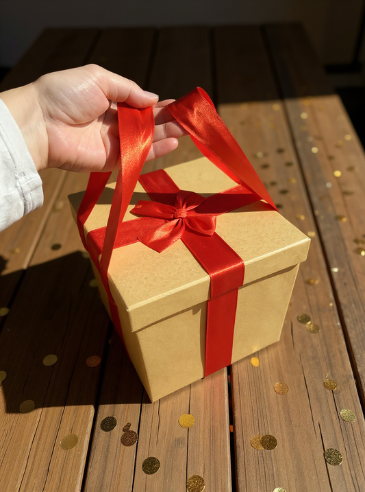 STAR Kraft Hediye Kutusu Seti – 2’li Street Boxes | Elde Tutmalı Kırmızı Saten Kurdeleli | 22x22x20 cm & 18x18x15 cm