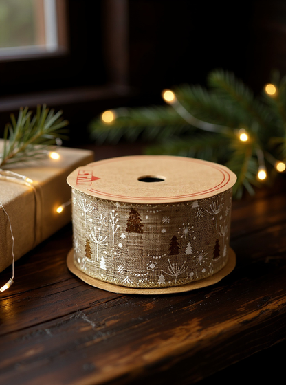 STAR Christmas Tree Burlap Ribbon – 63 mm x 10 m | Holiday Gift Wrapping Ribbon