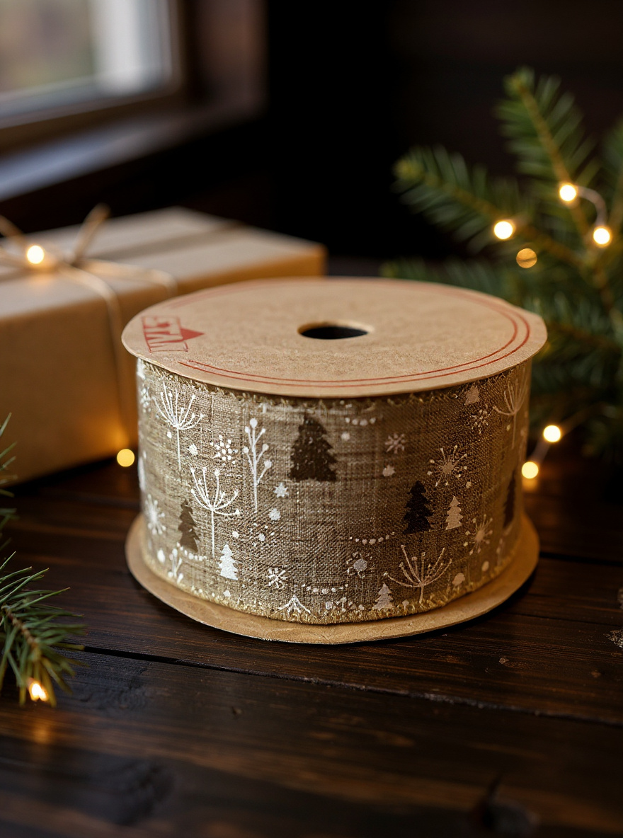 STAR Christmas Tree Burlap Ribbon – 63 mm x 10 m | Holiday Gift Wrapping Ribbon