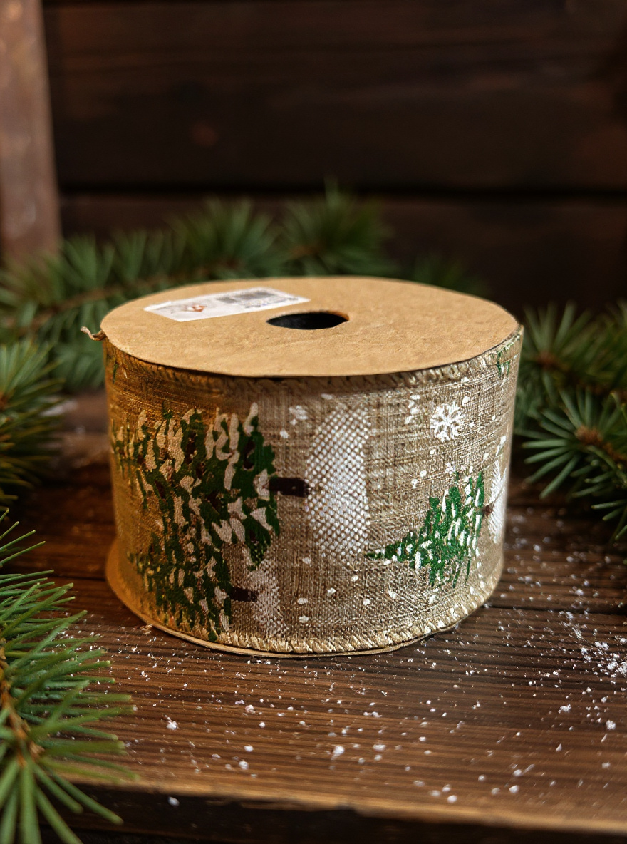 STAR Christmas Tree Burlap Ribbon – 63 mm x 10 m | Holiday Gift Wrapping Ribbon