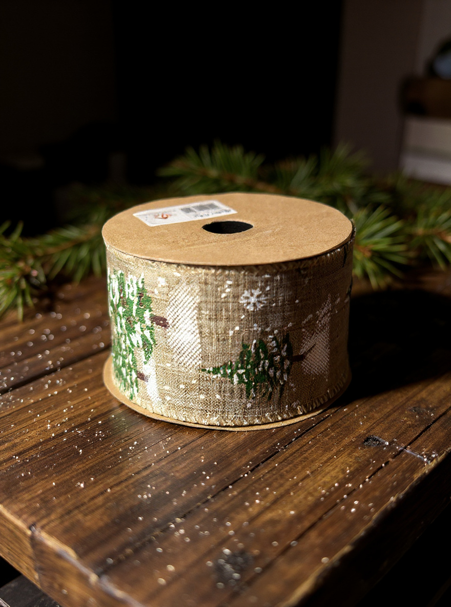 STAR Christmas Tree Burlap Ribbon – 63 mm x 10 m | Holiday Gift Wrapping Ribbon
