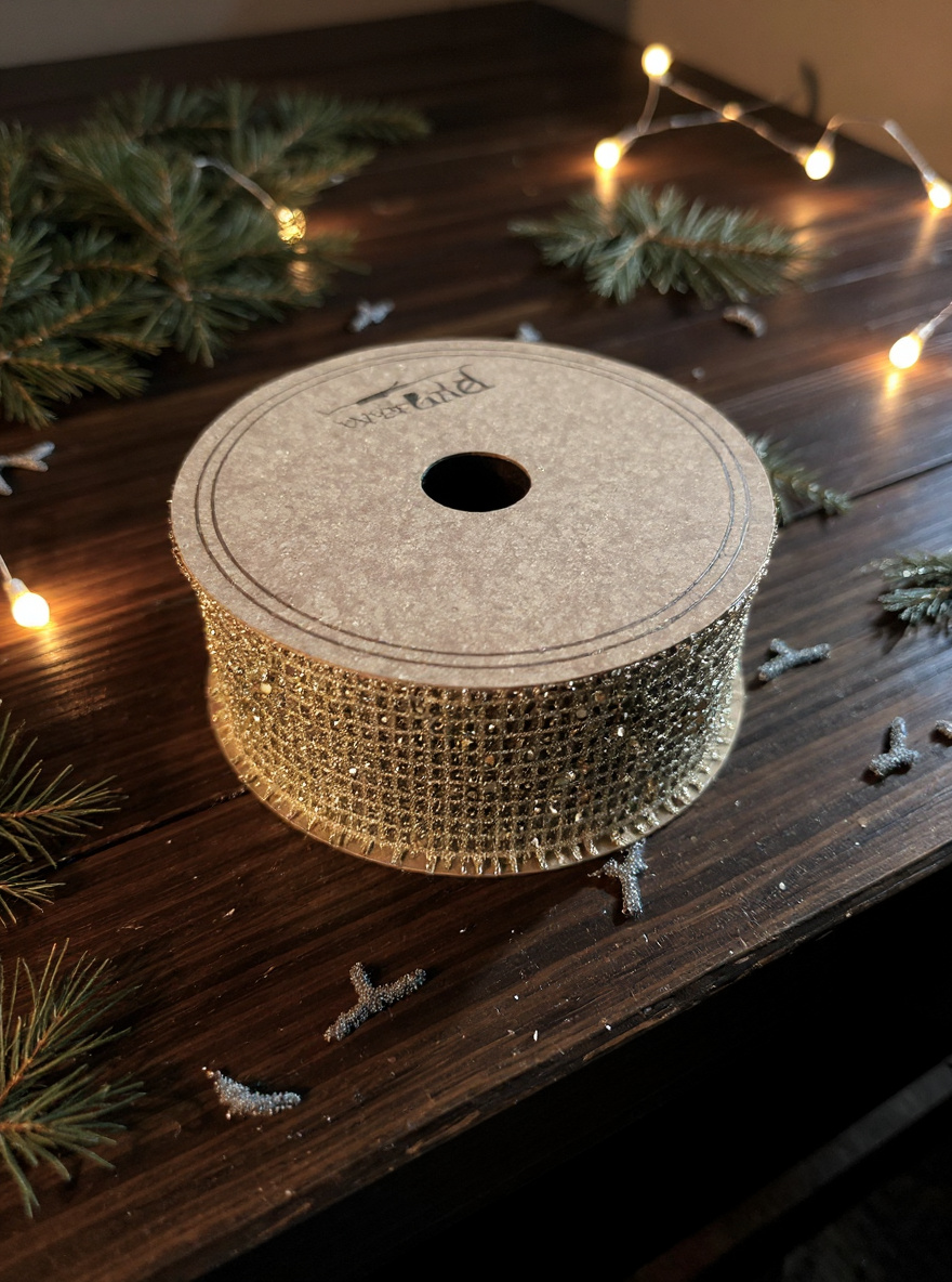 STAR Kate Gold Taşlı Lüks Dekoratif Kurdele - 63 mm × 10 m