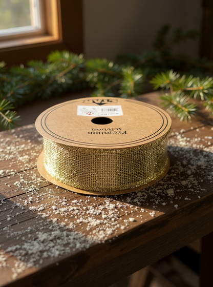 STAR Trilly Gold Glitter Decorative Ribbon – 40 mm x 20 m | Gift Wrapping & Holiday Décor