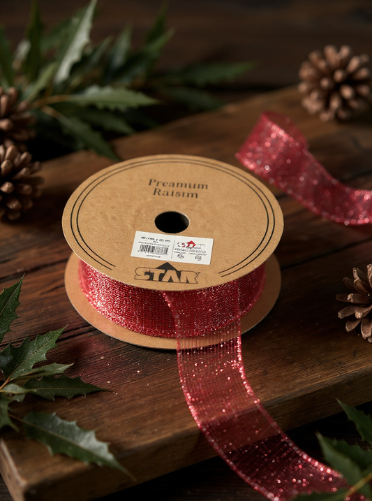 STAR Trilly Red Glitter Decorative Ribbon – 40 mm x 20 m | Gift Wrapping & Holiday Décor