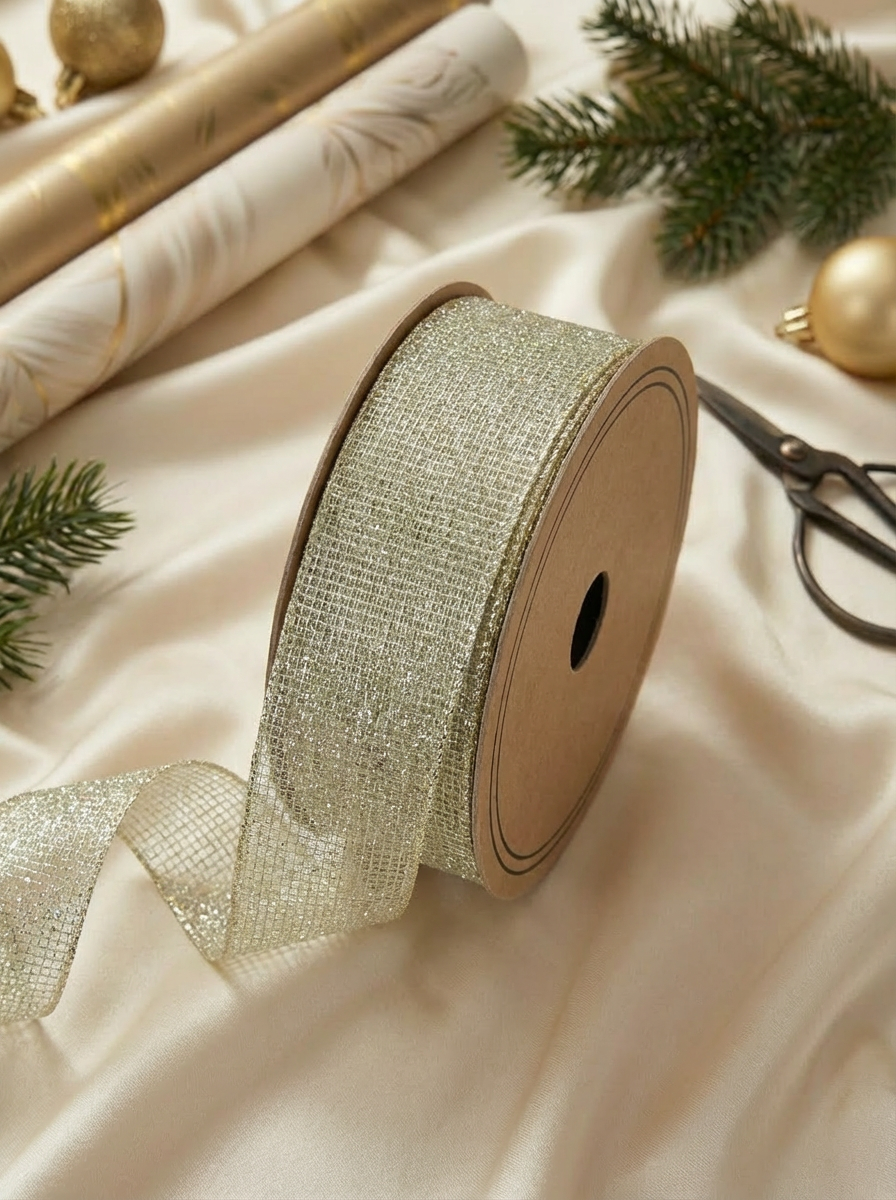 STAR Trilly Yellow Glitter Decorative Ribbon – 40 mm x 20 m | Gift Wrapping & Holiday Décor