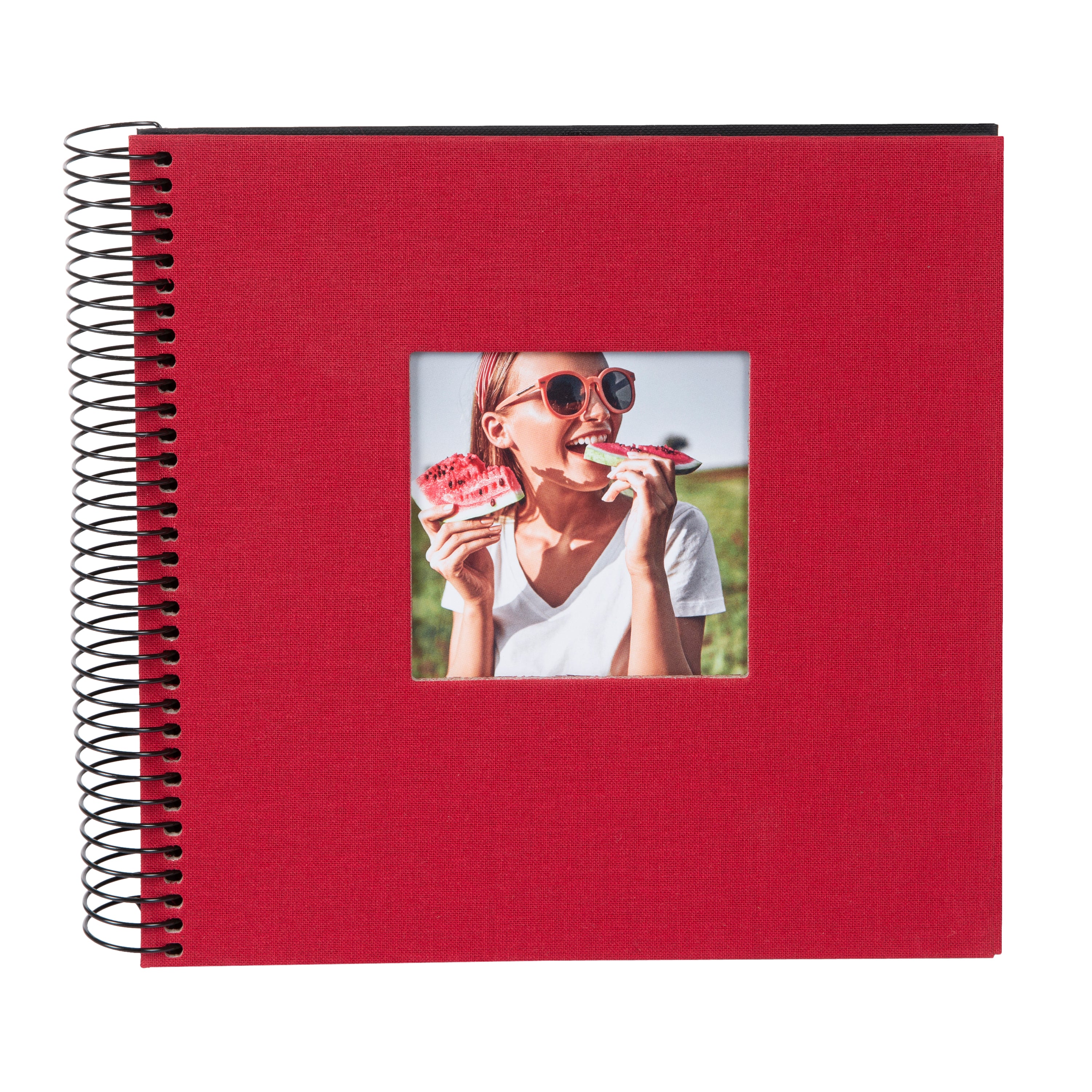 Bella Vista Yapıştırmalı Keten Spiralli Fotoğraf Albümü 20 x 20 cm - Siyah Sayfalı - Kırmızı