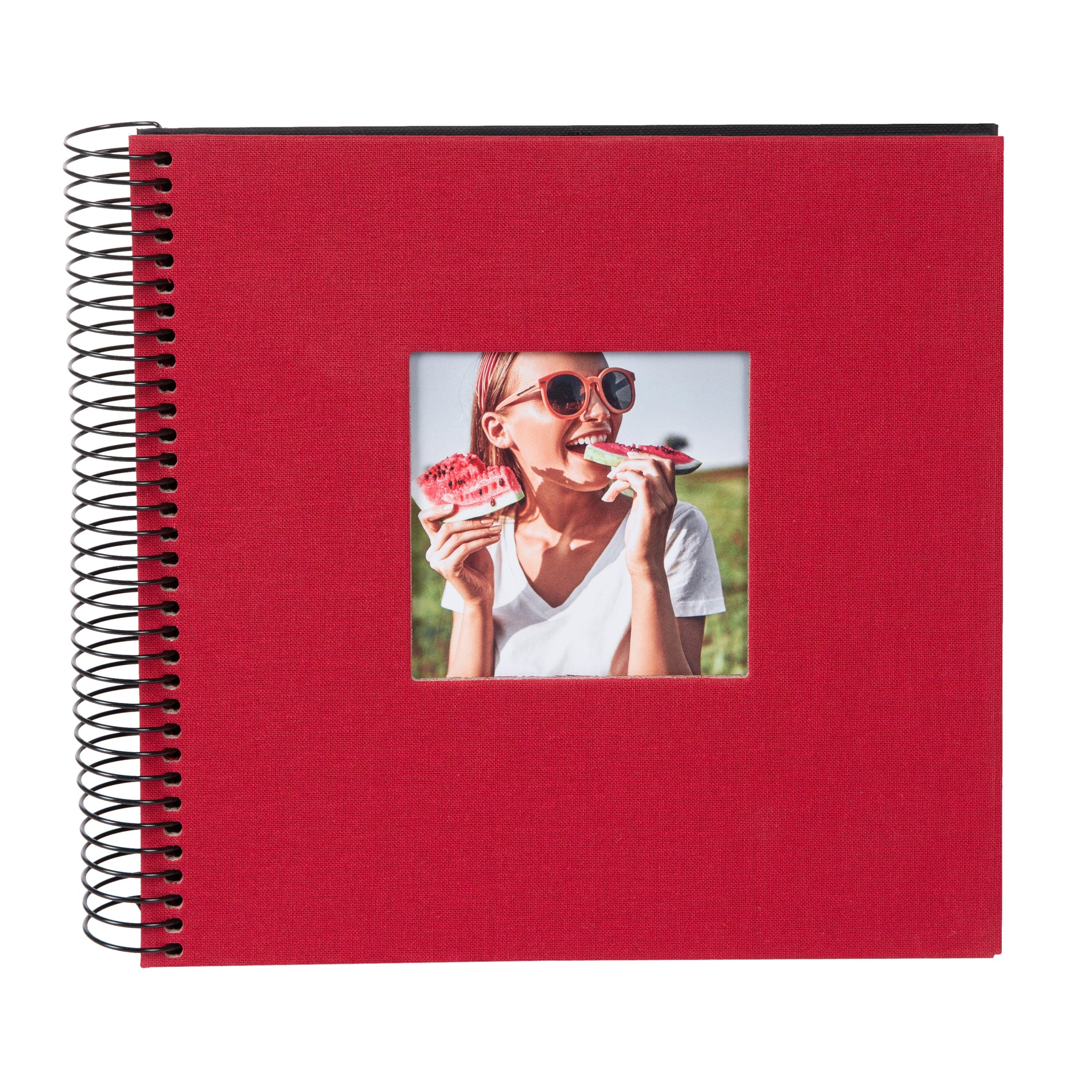 Bella Vista Yapıştırmalı Keten Spiralli Fotoğraf Albümü 20 x 20 cm - Siyah Sayfalı - Kırmızı