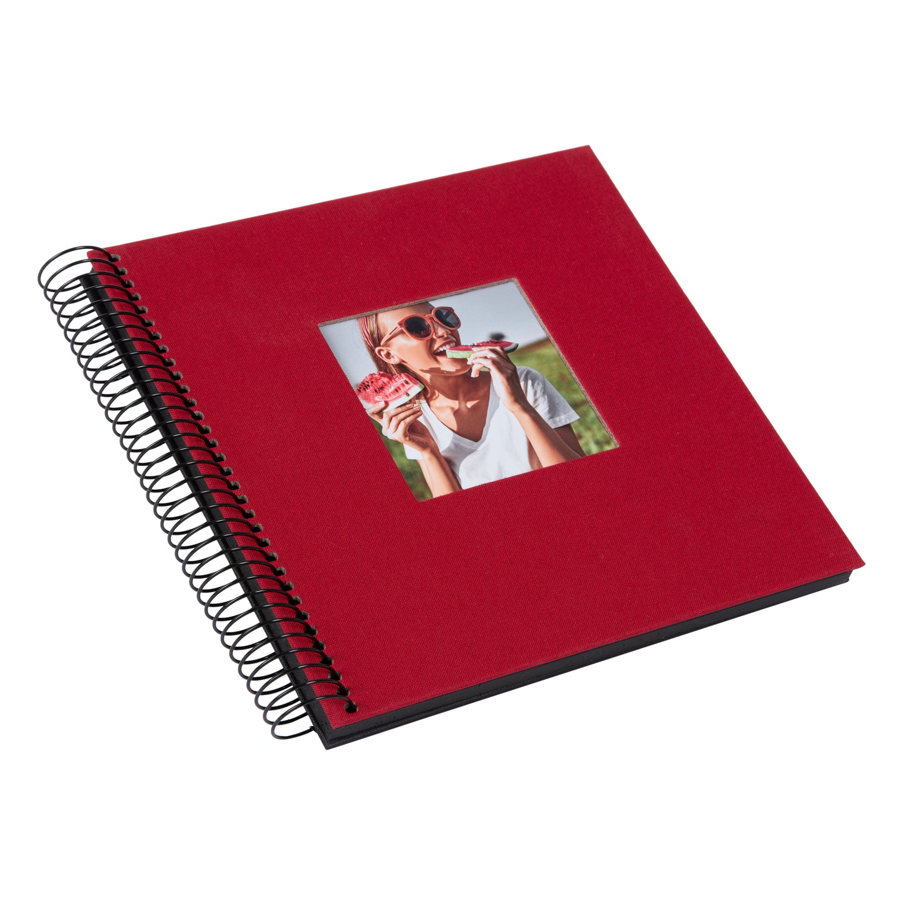 Bella Vista Yapıştırmalı Keten Spiralli Fotoğraf Albümü 20 x 20 cm - Siyah Sayfalı - Kırmızı