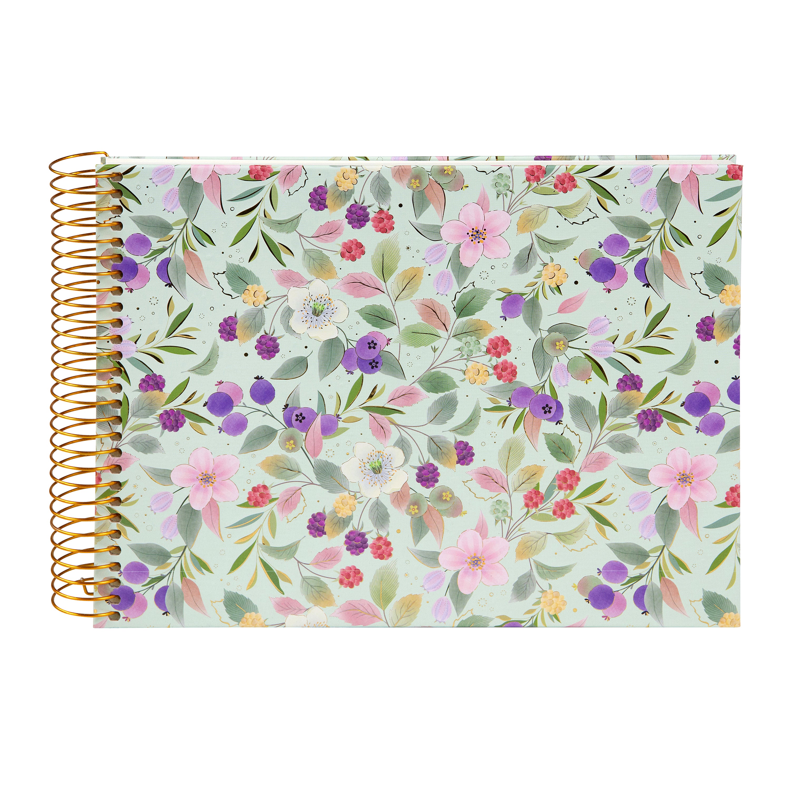 Blissful Blossom Spiralli Anı ve Çizim Albümü - 40 Beyaz Sayfa | 24x17 cm | 200 g/m², Yeşil