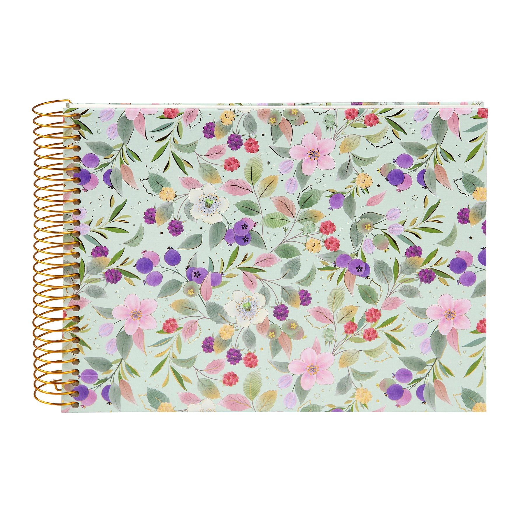 Blissful Blossom Spiralli Anı ve Çizim Albümü - 40 Beyaz Sayfa | 24x17 cm | 200 g/m², Yeşil
