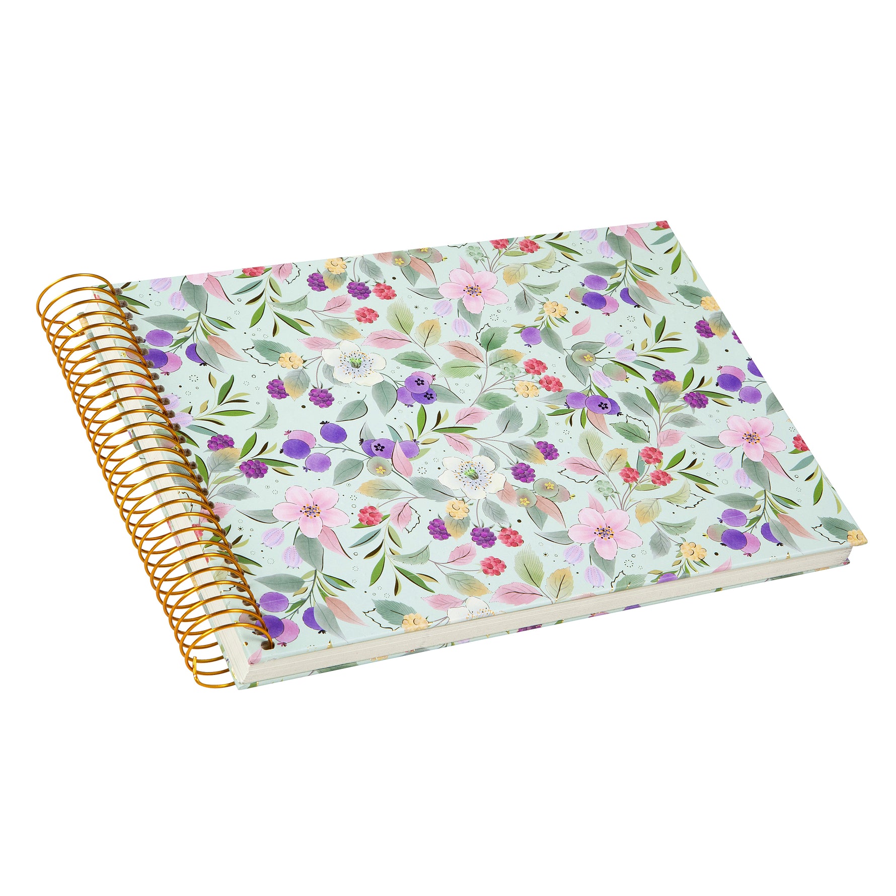 Blissful Blossom Spiralli Anı ve Çizim Albümü - 40 Beyaz Sayfa | 24x17 cm | 200 g/m², Yeşil