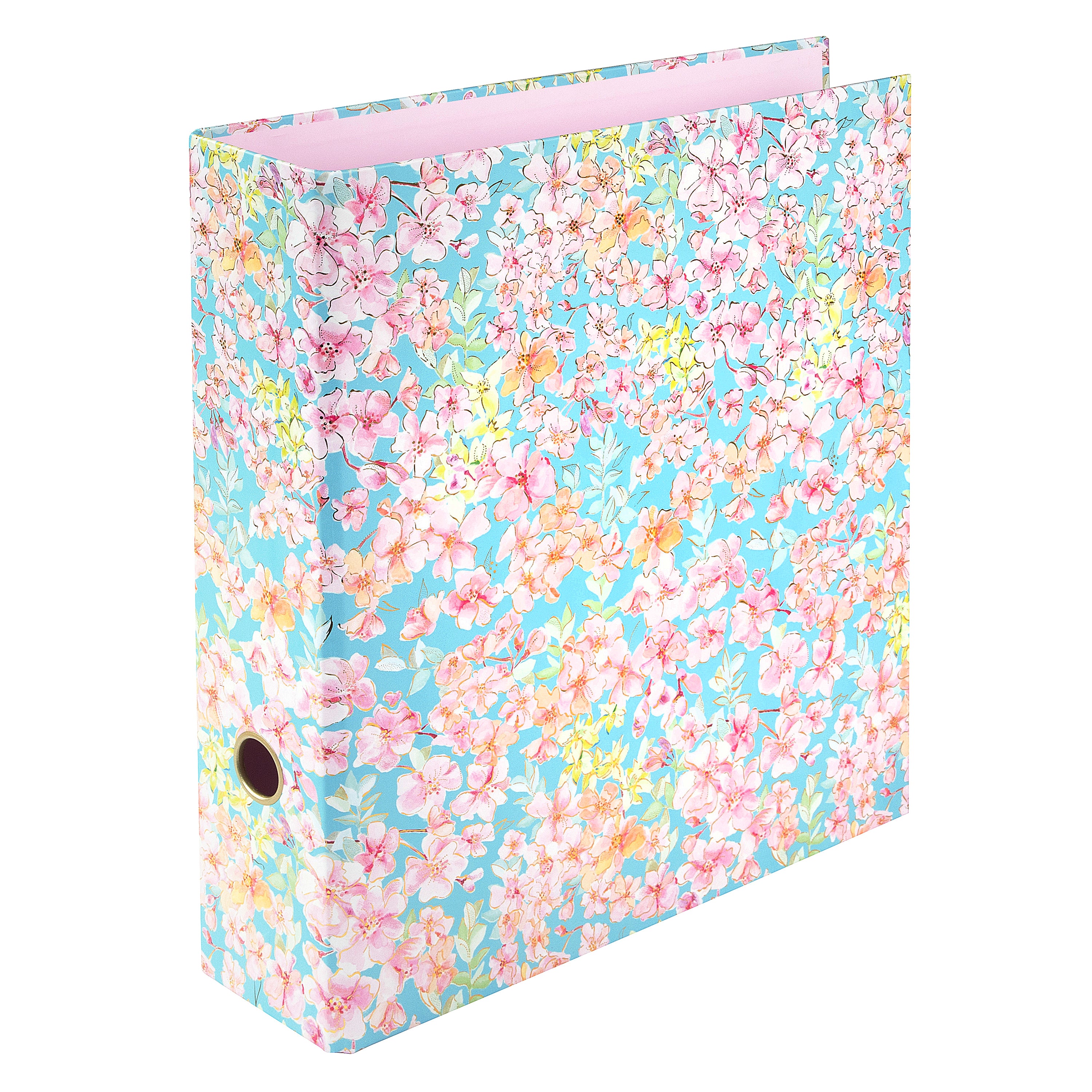 Forever Spring Çiçekli A4 Klasör - 8 cm | Halka Mekanizmalı | Gold Yaldızlı