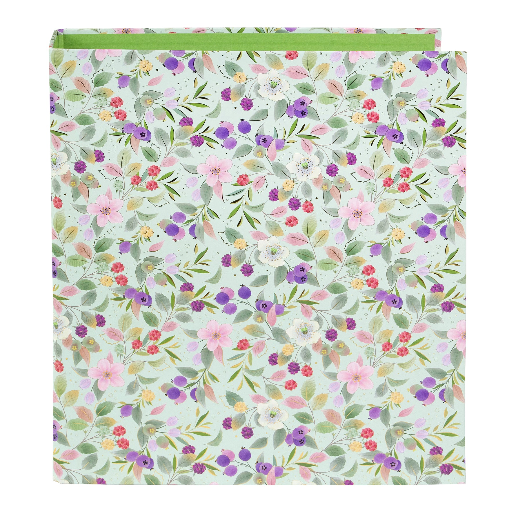 Blissful Blossom Çiçekli A4 Klasör - 8 cm | Kollu Mekanizmalı | Altın Yaldızlı, Yeşil