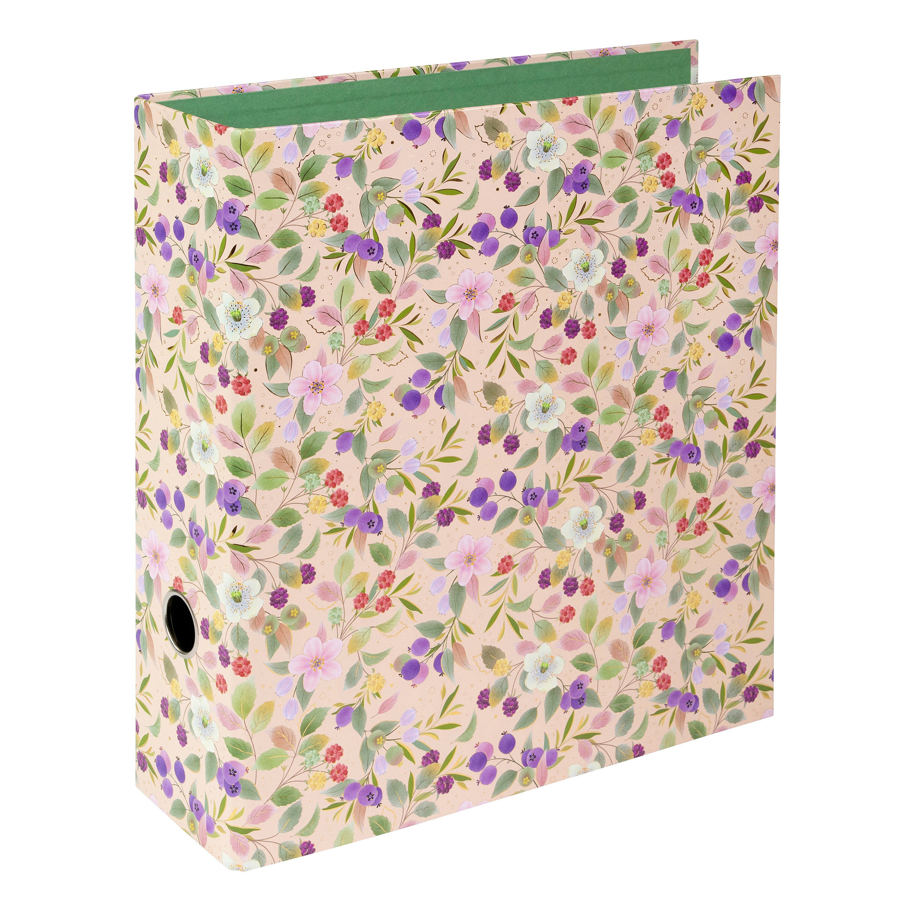 Blissful Blossom Çiçekli A4 Klasör - 8 cm | Kollu Mekanizmalı | Altın Yaldızlı, Mango