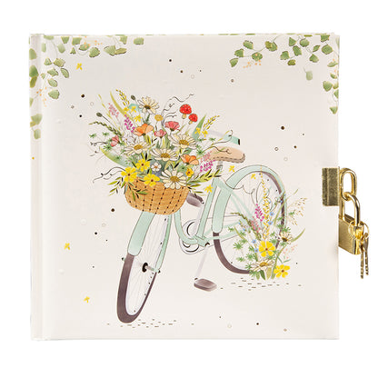 Flowery Bike Günlük | 16,5 × 16,5 cm | 96 Sayfa | Kilitli Kabartmalı Kapak
