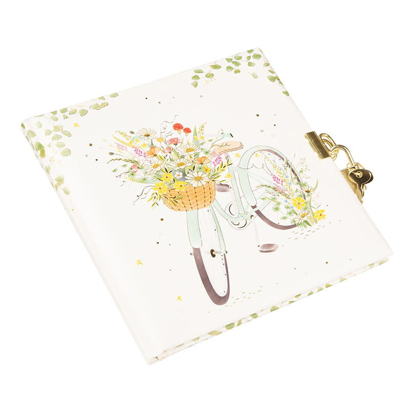 Flowery Bike Günlük | 16,5 × 16,5 cm | 96 Sayfa | Kilitli Kabartmalı Kapak