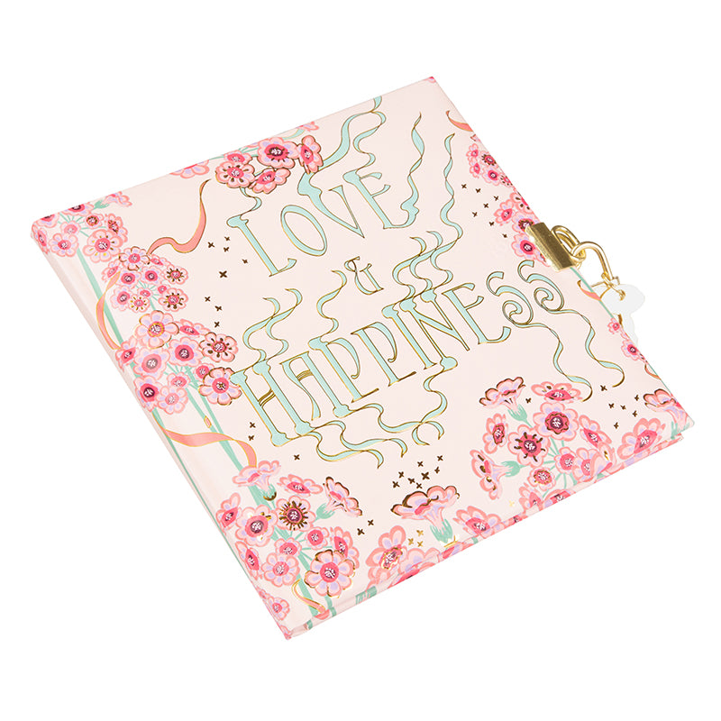 Love & Happiness Günlük | 16,5 × 16,5 cm | 96 Sayfa | Kilitli Kabartmalı Kapak