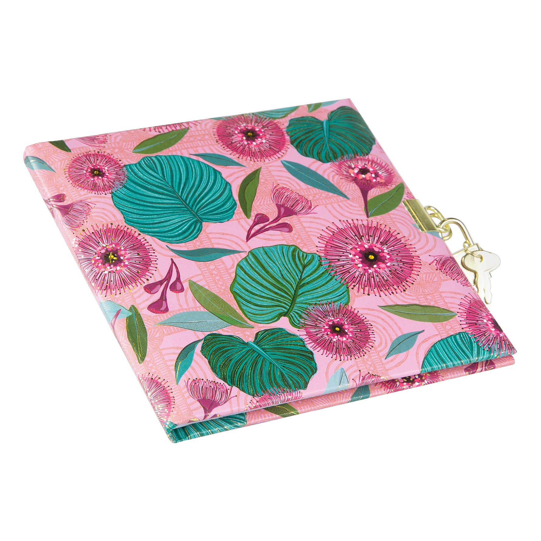 Tropical Leaves Kilitli Günlük - 16,5×16,5 cm | 96 Sayfa | Kabartmalı Kapak
